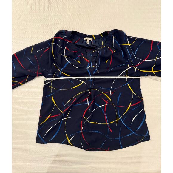Joie Georgette Blouse Navy Blue Women’s Small Abstract Art Wear Artsy Statement - Picture 7 of 15